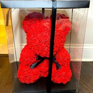 Red floral teddy bear in collectors box